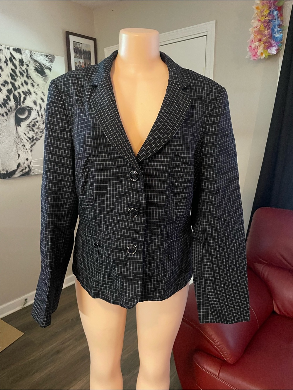 John Meyer professional Black Windowpane square pattern Blazer coat size 14